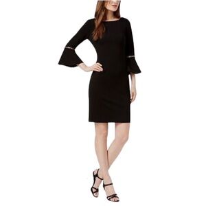 Calvin Klein Black Bell Sleeve
Grommet Trim Stretch Sheath Dress, New with Tags